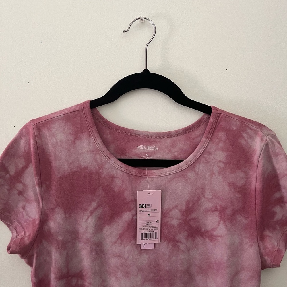 NWT Women’s Pink Tie Dye Short Sleeve Ruched Side Bodycon Dress - Picture 4 of 6